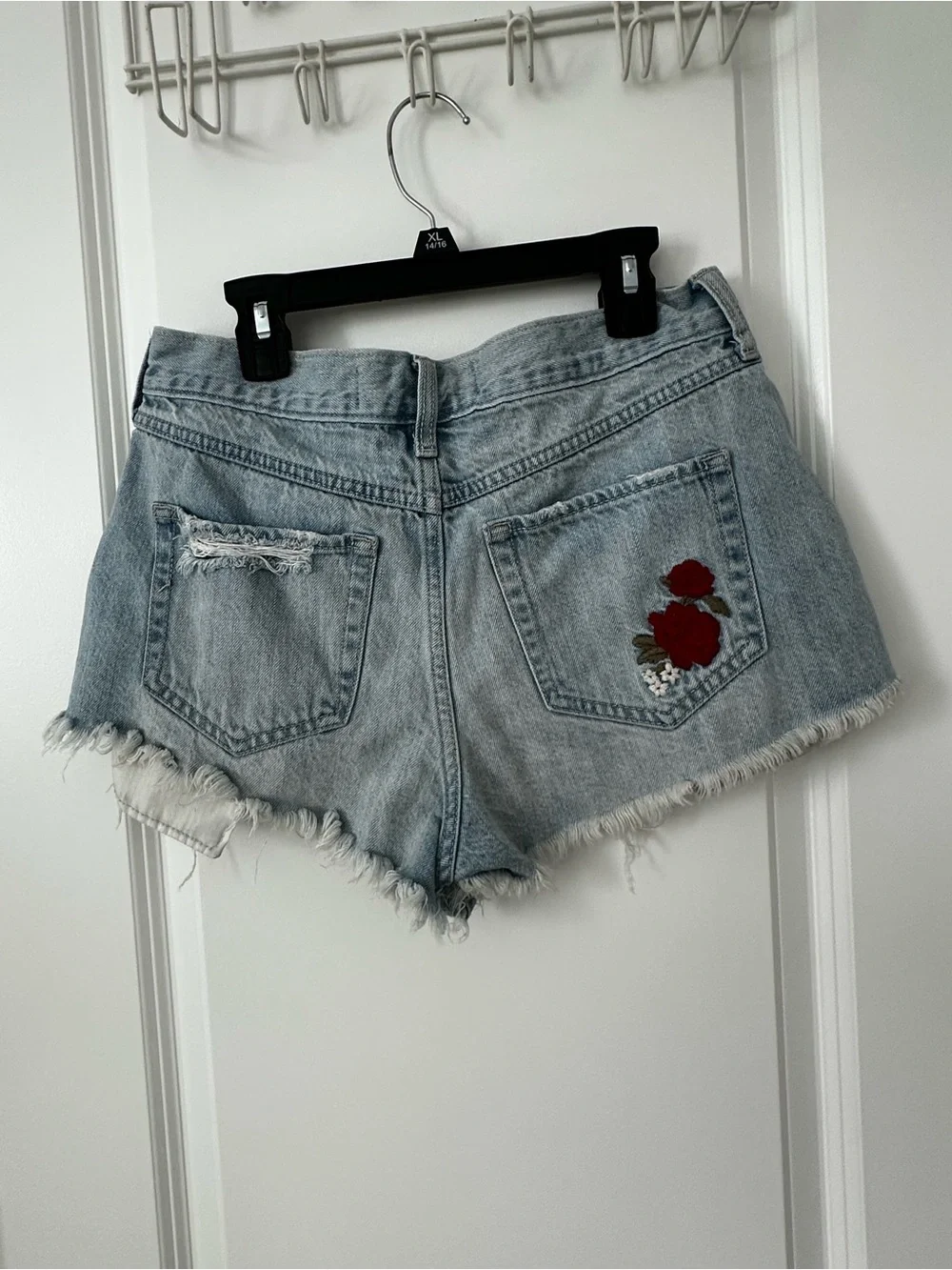 Hollister Denim Shorts with Red Rose Patch